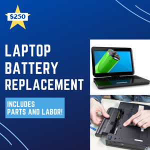 If your laptop takes a long time to charge and dies unexpectedly, it may be time for a new battery. We'll replace the battery and fix this issue in no time. 