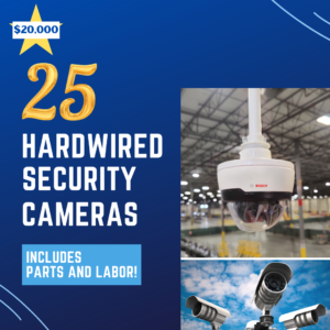 Security cameras act as a strong deterrent in keeping away activities of vandalism, theft or break-ins. This deal is awesome for larger business buildings that may need cameras in storage rooms, at exits/entrances, offices and in secluded areas. If you want to catch the action, call Jackson!