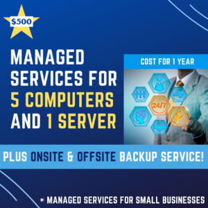 Become one of our managed service clients today! We offer Commercial AntiVirus, 24/7 Monitoring, patching, monthly reports and discounts on other services! We'd love to become an extension of your business. 